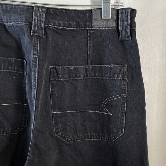 American Eagle Baggy Wide‎ Leg Jeans Womens 4 Black Bootcut Cargo Y2K Hi Rise - Picture 7 of 12